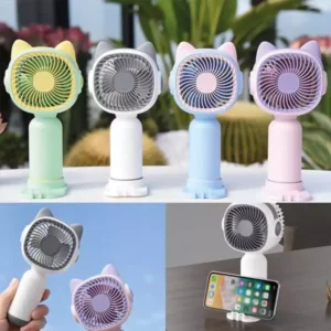 Kedi Figürlü Şarjlı Mini El Fanı USB mini Vantilatör - Görsel 3